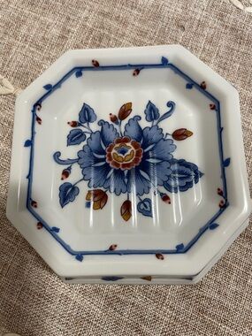 Estee Lauder White Octagonal Porcelain Dish with Blue Marking
